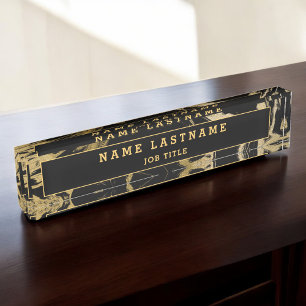 Modern Black Gold Marble Stone Custom Minimalist Nameplate