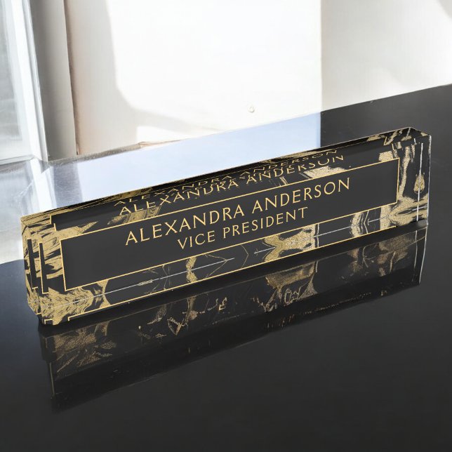 Modern Black Gold Marble Stone Custom Minimalist Nameplate (Creator Uploaded)