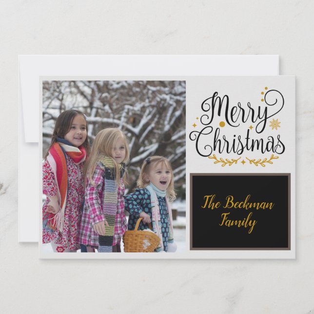 Modern Black & Gold Merry Christmas  Photo Holiday Card (Front)