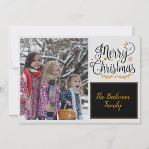 Modern Black & Gold Merry Christmas Photo Holiday Card