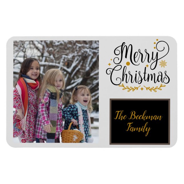 Modern Black & Gold Merry Christmas Photo Magnet (Horizontal)