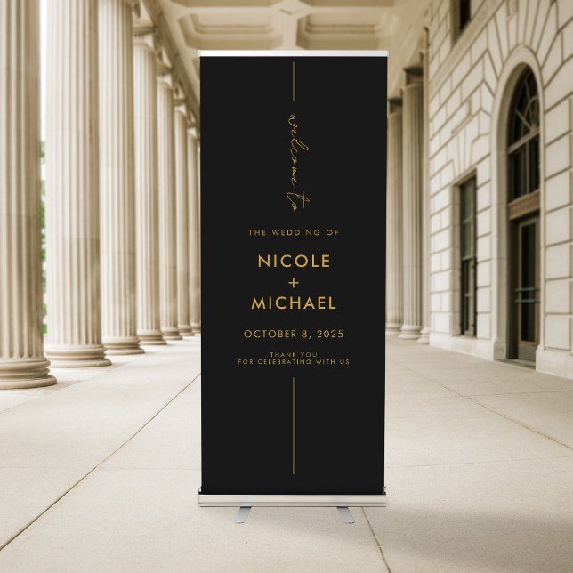 Modern Black Gold Minimal Chic Wedding Welcome Retractable Banner (Creator Uploaded)