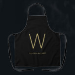Modern black gold minimalist monogram name apron<br><div class="desc">Modern black gold minimalist monogram name</div>