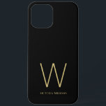 Modern black gold minimalist monogram name iPhone 12 pro max case<br><div class="desc">Modern ivory grey minimalist monogram name</div>