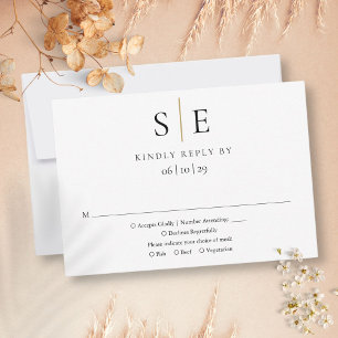 Modern Black Gold Minimalist Monogram Wedding RSVP
