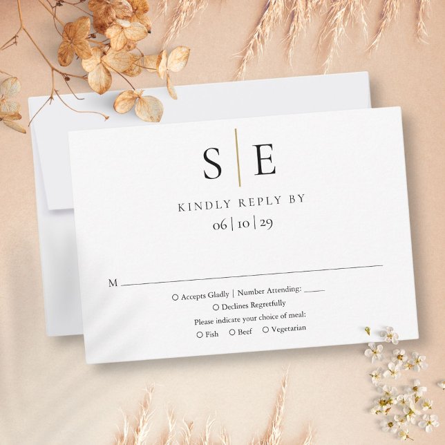 Modern Black Gold Minimalist Monogram Wedding RSVP (Modern Black Gold Minimalist Monogram Wedding RSVP)