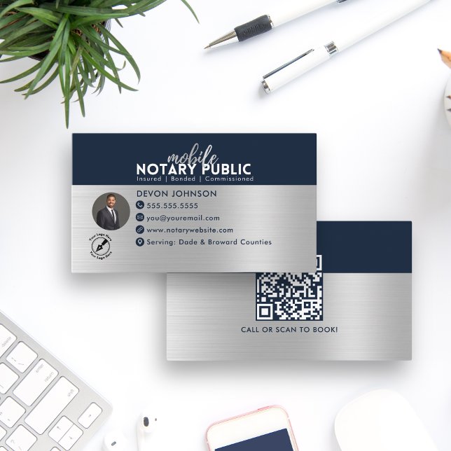Modern Black Gold Mobile Notary Public QR Code Business Card (Creator Uploaded)