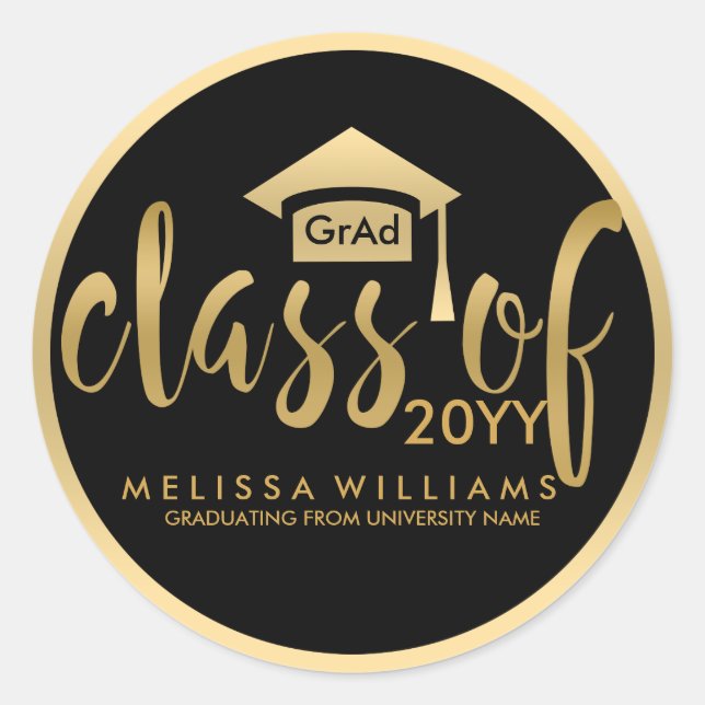 Modern Black & Gold Modern Text Class Of 2016 Classic Round Sticker (Front)