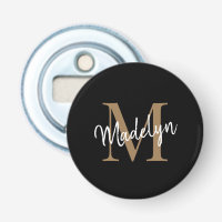 Modern Black Gold Monogram Elegant Feminine Script