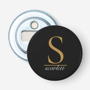 Modern Black Gold Monogram Elegant Feminine Script Bottle Opener
