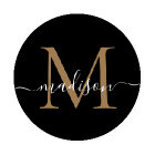Modern Black Gold Monogram Elegant Script Name