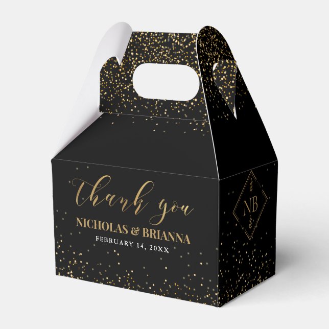 Modern Black Gold Monogram Elegant Wedding Favour Box (Front Side)