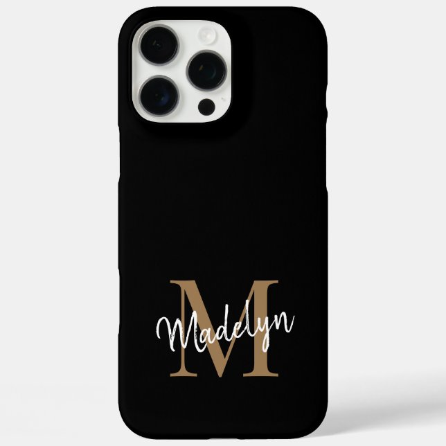 Modern Black Gold Monogram Feminine Script Name Case-Mate iPhone Case (Back)