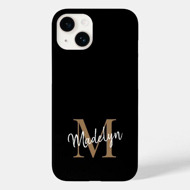 Modern Black Gold Monogram Feminine Script Name Case-Mate iPhone Case (Back)