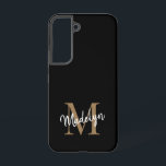 Modern Black Gold Monogram Feminine Script Name Samsung Galaxy Case<br><div class="desc">Modern Black Gold Monogram Feminine Script Name Phone Case. Easily personalise this modern elegant phone case with your custom monogram and name.</div>