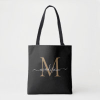 Modern Black Gold Monogram Girly Feminine Script