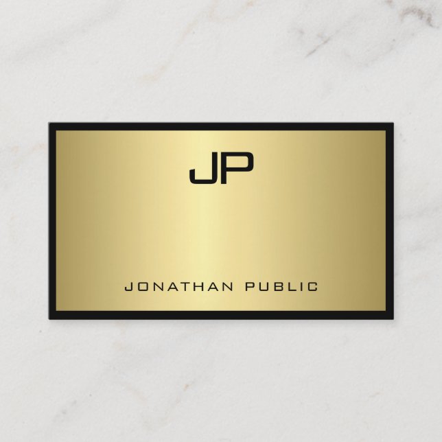 Modern Black Gold Monogram Glamour Excellent Luxe Business Card (Front)