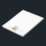 Modern Black Gold Monogram Hand Script Name Notepad<br><div class="desc">Modern, stylish notepads personalised with a monogram or initials in gold and a name in an elegant, chic handwritten script in black. CHANGES: Change the text font style, colour, size and placement for a custom look by clicking on CUSTOMIZE FURTHER at the bottom of the PERSONALIZE section. Contact the designer...</div>