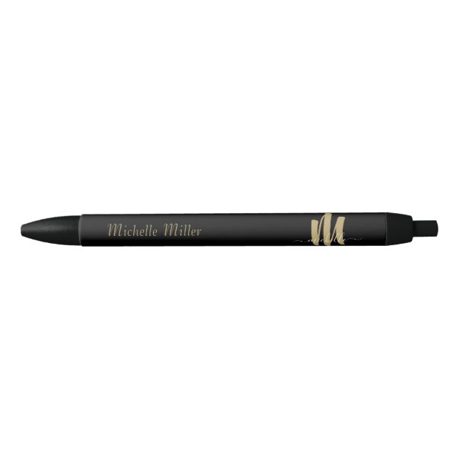 modern black gold monogram initial business name  black ink pen (Front)