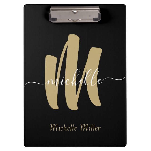 modern black gold monogram initial business name clipboard (Front)