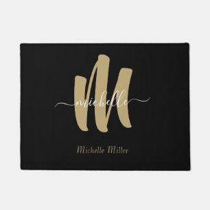 modern black gold monogram initial business name  doormat