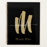 modern black gold monogram initial business name planner<br><div class="desc">Elegant Monogram initial in white, gold and black. Personalise your initial and name. This can be for Home, Office, Professional Work or School.</div>