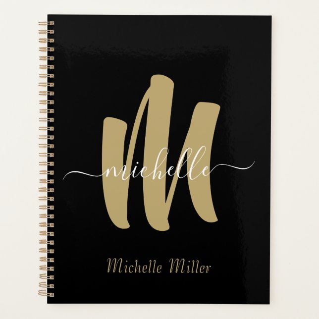modern black gold monogram initial business name  planner (Front)