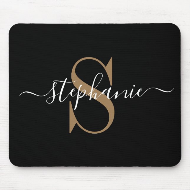 Modern Black Gold Monogram  Mouse Mat (Front)