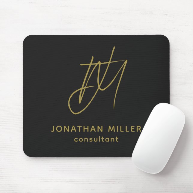 Modern Black Gold Monogram Mouse Mat (With Mouse)