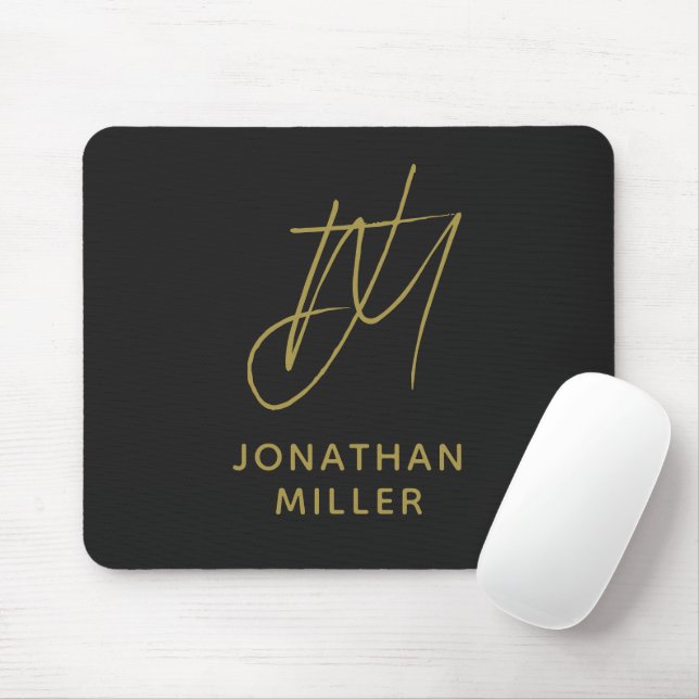 Modern Black Gold Monogram Mouse Mat (With Mouse)