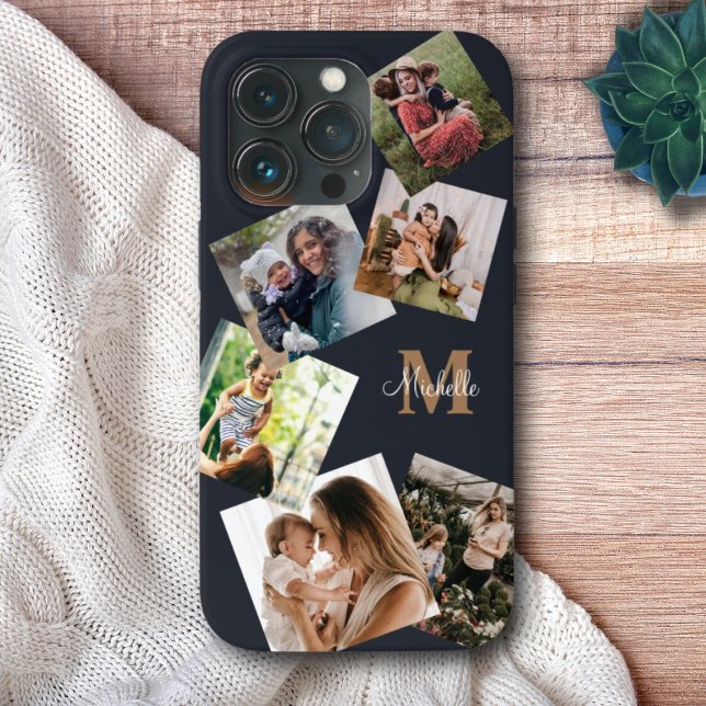 Modern Black & Gold Monogram Multi Photo Case-Mate iPhone Case (Creator Uploaded)