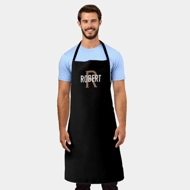 Modern black gold monogram name apron (Worn)
