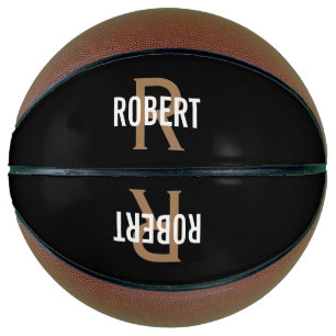 Modern black gold monogram name basketball