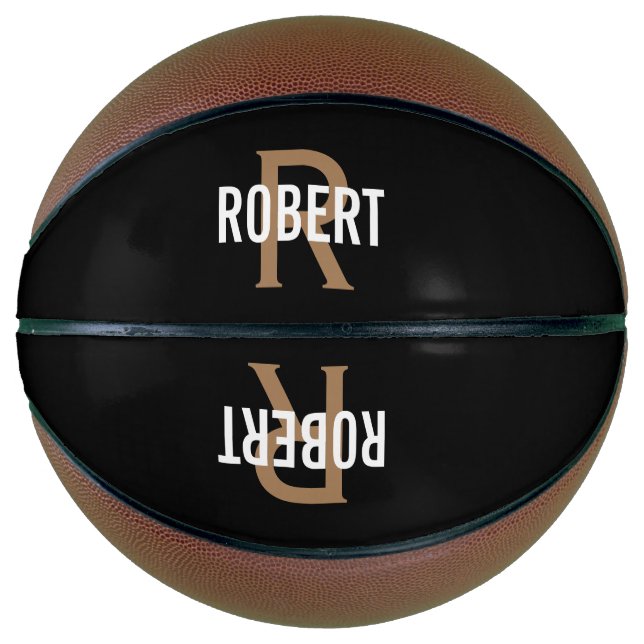 Modern black gold monogram name basketball (Front)