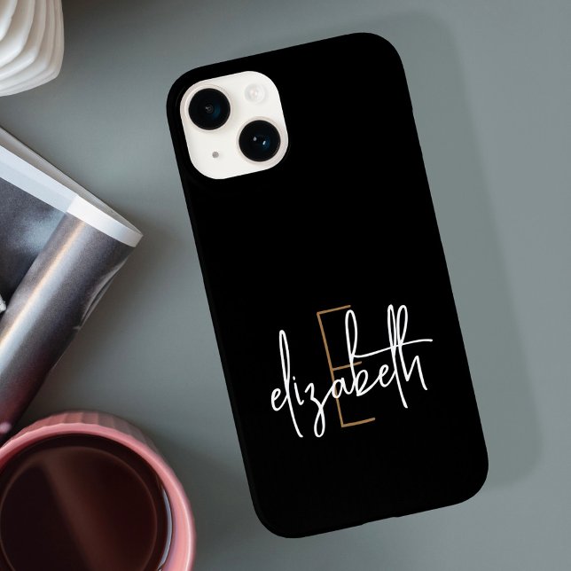 Modern Black Gold Monogram Name Case-Mate iPhone Case (Creator Uploaded)