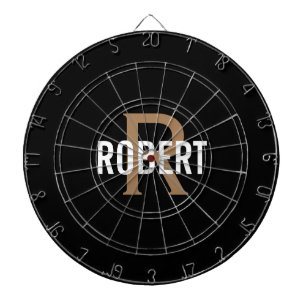 Modern black gold monogram name dartboard