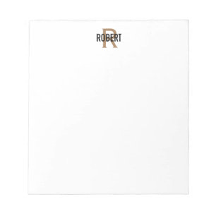 Modern black gold monogram name notepad