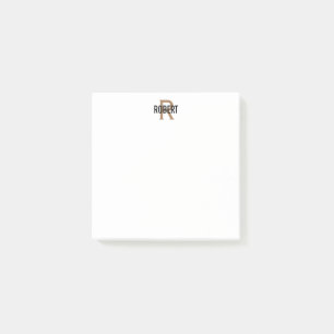 Modern black gold monogram name  post-it notes