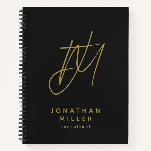 Modern Black Gold Monogram Notebook (Front)