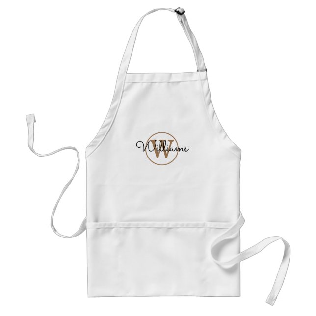 Modern Black Gold Monogram Script Family Name  Standard Apron (Front)