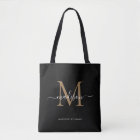 Modern Black Gold Monogram Script Name Initial