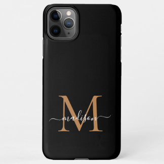 Modern Black Gold Monogram Script Name iPhone case