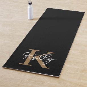 Modern Black Gold Monogram Script Yoga Mat