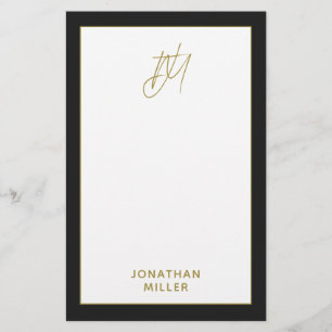 Modern Black Gold Monogram Stationery