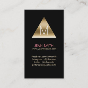 Modern Black & Gold Monogram Triangle Logo Business Card