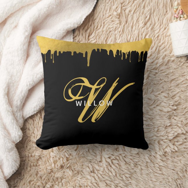 Modern Black & Gold Monogram Vintage Script  Cushion (Blanket)