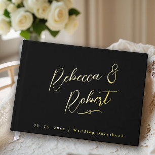 Modern Black Gold Monogram Wedding Guest Book