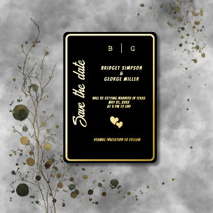 modern black gold monogram wedding save the date