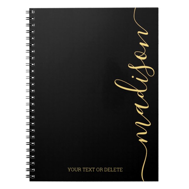 Modern Black Gold Name Monogram Initial Notebook (Front)