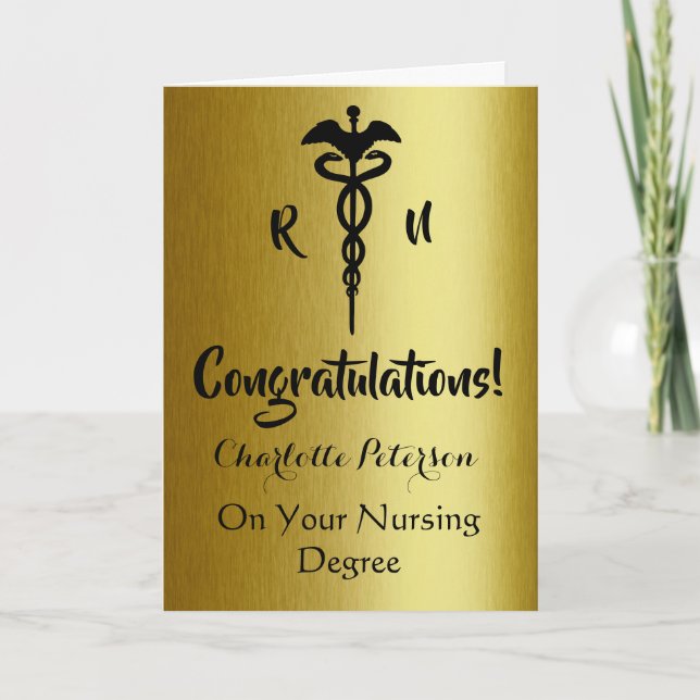 Modern Black &Gold Nurse Graduation Congratulation Card (Front)